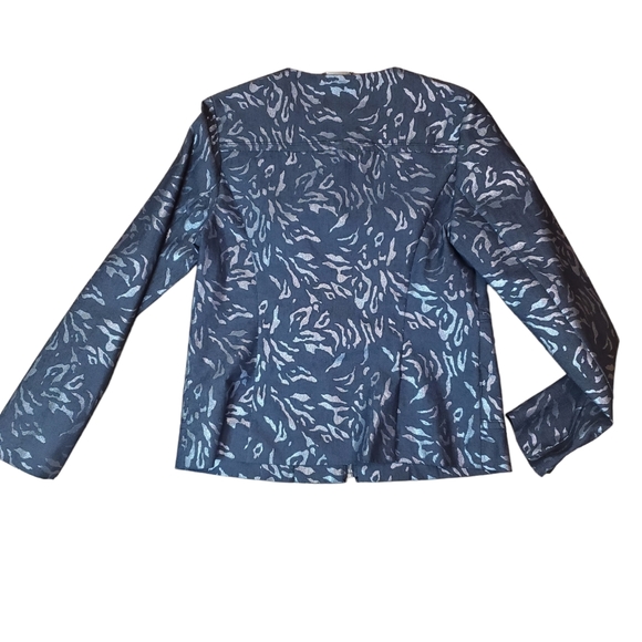 Dana Buchman Denim Blazer Jacket Front Zip O Neck Exotic Metallic Print Womens 4 - Picture 11 of 12
